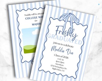 Invitación de graduación con lazo azul