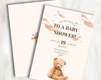Invitación para baby shower de oso pardo
