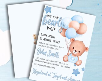 ¡Apenas podemos esperar! Invitación para baby shower de niño