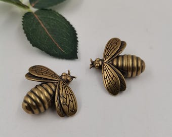 Set of 2 Brass Honeybee Figurines Mini Copper Insect Charms Table Decor Jewelry Pendants