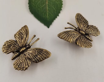 Set of 2 Solid Brass Butterfly Figurines Vintage Mini Desk Decor (3.7 x 3 cm)