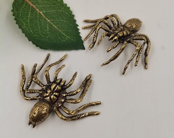 Set of 2 Solid Brass Spider Figurines, Mini Tarantula Statues, Gothic Desk Decor