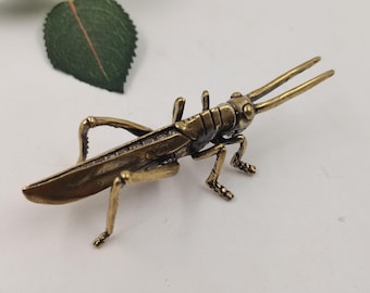Solid Brass Grasshopper Figurine: Vintage Insect Sculpture, Desk Decor, Tea Pet