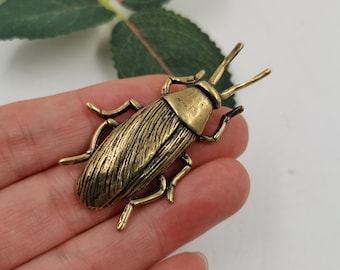 Set of 2 Brass Longhorn Beetle Figurines Vintage Metal Insect Desk Decor Gift
