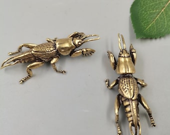 Set of 2 Solid Brass Mole Cricket Figurines: Miniature Insect Statues, Tea Pet Decor
