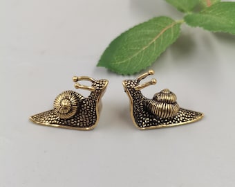 Set of 2 Solid Brass Snail Figurines: Antique Style Tea Pet Decor, Pocket Totem Ornament
