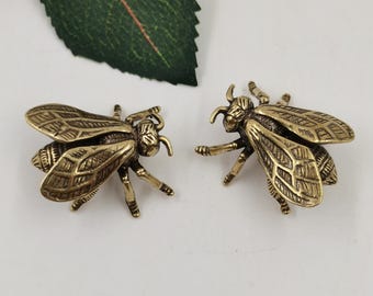 Set of Two Handmade Pure Copper Fly Figurines Retro Insect Decor