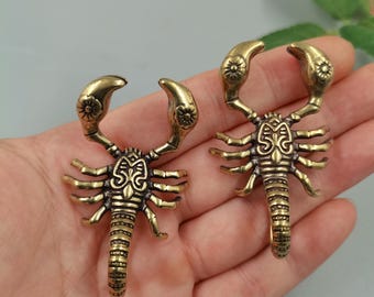 Set of 2 Brass Scorpion Charms, Vintage Copper Figurines, Gothic Desk Decor, Tibetan Amulets