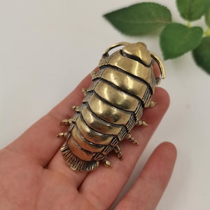 Solid Brass Giant Isopod Figurine: Detailed Copper Pill Bug Desk Decor