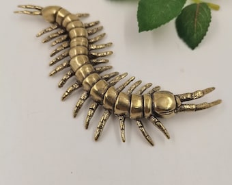 Solid Brass Centipede Figurine Copper Insect Statue Feng Shui Wealth Decor Vintage Desk Paperweight