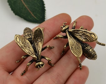 Set of 2 Solid Copper Insect Figurines, Vintage Brass Tone Paperweights