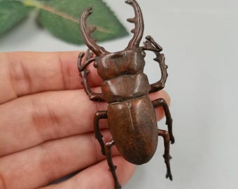 Hand Cast Copper Stag Beetle Figurine: Realistic Insect Decor, Tea Pet Collectible