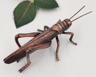 Handmade Bronze Locust Figurine Realistic Copper Grasshopper Statue Lucky Cricket Desk Decor