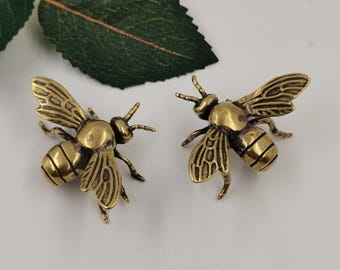 2er Set Handgefertigte Messing Honigfliegen Skulpturen aus reinem Kupfer Insekt Figuren Vintage Tischdekoration Sammlerstück Kunst Geschenk