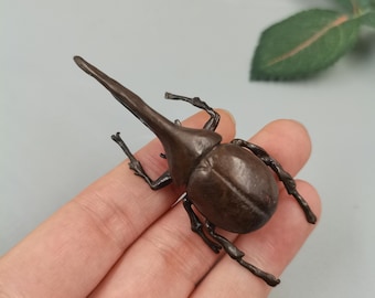 Hand Cast Copper Hercules Beetle Figurine – Realistic Insect Sculpture, Desk Decor