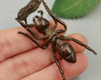 Solid Red Copper Rhinoceros Beetle Statue Realistic Metal Insect Sculpture Vintage Desk Decor