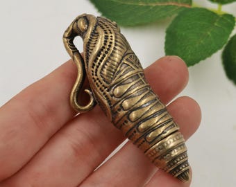 Hand Carved Brass Cicada Capsule Pendant, Detachable Copper Vial Charm, Nature Inspired Jewelry Supply