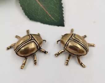 Set Of 2 Brass Ladybug Figurines Mini Lucky Beetle Desk Decor Gift