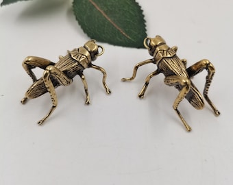 Set of 2 Brass Cricket Figurines Mini Grasshopper Desk Decor Lucky Insect Gift