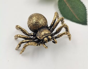 Handmade Brass Spider Figurine Pure Copper Tarantula Miniature Gothic Desk Decor