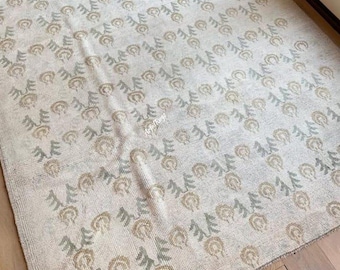 Turkish Oushak Rug 7x10, 8x12, Ivory, Sage Green, Antique Handmade Wool Rug Interior Designer Rug, Boho Home Decor Family Room Coustom Rug