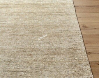 2.6x25 Solid Beige Hand Woven Area Rug | 9x12 Natural Textured Minimalist Carpet | 12x18 Organic Modern Room Decor
