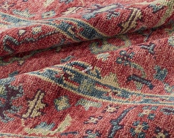 Red and Blue Hand Knotted Area Rug| Traditional Persian Style Oushak Carpet| Rich Floral Living Room Rug| Sophisticated Heritage Home Decor