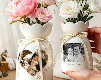Personalized Photo Ceramic Vase | Color or Black and White Picture Vase | Custom Family Portrait Gift | Unique Wedding &Anniversary Keepsake