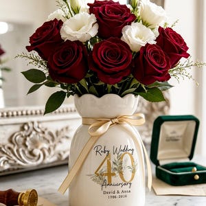 40 Years Anniversary Personalized Gift | Ruby Wedding Gift for Parents | Custom Name Date Anniversary Flower Pot, Marriage Gift for Couple