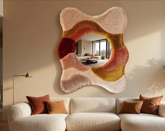 Espejo de pared abstracto con textura, espejo de forma orgánica, espejo bohemio texturizado, espejo decorativo moderno hecho a mano, decoración única para el hogar.
