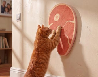 Griffoir pour chat, Griffoir mural en forme de steak, Tapis à griffer en sisal autocollant, Jouet d'enrichissement amusant en forme de viande pour chat, Cadeau pour les amoureux des chats