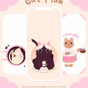 Paquete de fondos de pantalla «Coffee Cat»: fondos acogedores para teléfono, tableta y computadora (descarga digital)