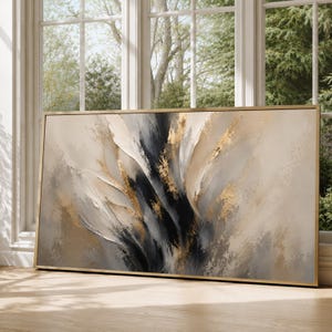 Elegant Abstract Floral Canvas Wall Art, Neutral Tones with Gold Accents, Modern Home Decor, Stylish Living Room Decoration