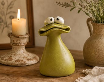 Personalized Ceramic Frog Figurine, Quirky Handmade Desk Decor, 8 Colors, Custom Name Option