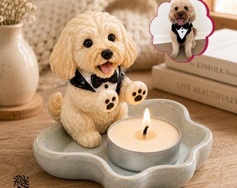 Custom Pet Portrait Candle Holder, Hand-Sculpted Ceramic Tealight Holder