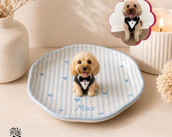 Custom Pet Portrait Ring Dish, Hand-Sculpted Dog Cat Figurine Jewelry Holder