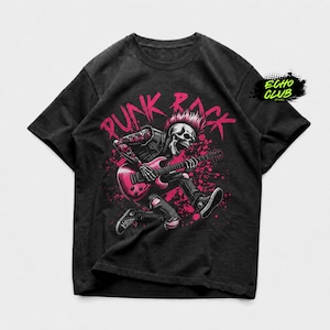 T-shirt punkrock schedel gitaar, T-shirt voor alternatieve muziek, uniseks rockerkleding