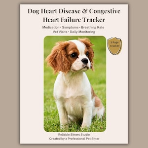 Hartziekte-tracker hond, logboek congestief hartfalen, chf-monitor voor honden, tracker ademhalingsfrequentie, logboek hartmedicatie pdf