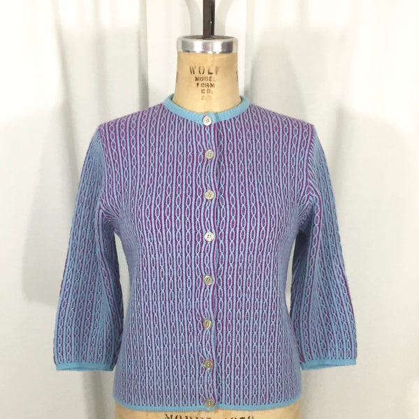 vintage 1960's striped cardigan sweater / blue purple / women's vintage sweater / size medium