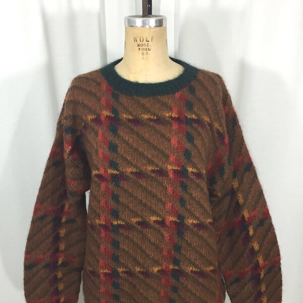 vintage 1980's magnified plaid sweater / Pappagallo / mohair sweater / women's vintage sweater / tag size large