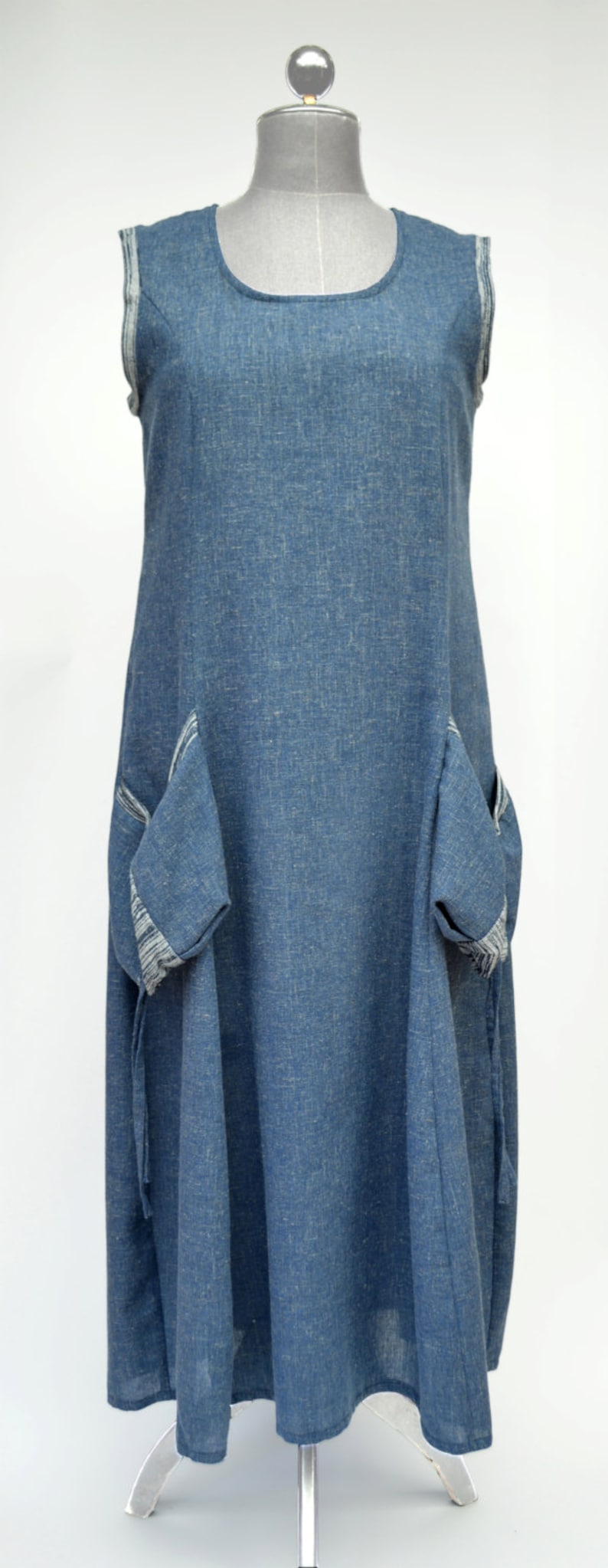 blue gray,plus size,denim Linen Dress Sophia summer dress XL