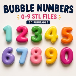 Bubbelnummer STL-fil 0-9 | 3D-utskrivbar väggdekor med nummer | 3D-utskrift med puffiga nummer | Digital nedladdning av barnrumsdekor
