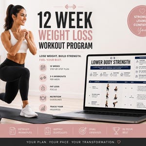 12 Week Weight Loss Workout Program, Fat Loss Plan PDF, Strength Training for Women, Home Gym Workout