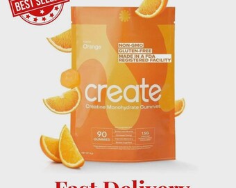 Create Creatine Monohydrate Gummies for Men & Women: Strength, Orange 90ct Support Supplement