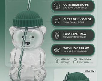 Bear Shape Glass Jar Tumbler with Lid and Straw – Coffee Lover Drinkware