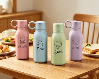 Botella de agua de silicona de grado alimenticio, vaso portátil con pajita para niños, ideal para viajes al aire libre.