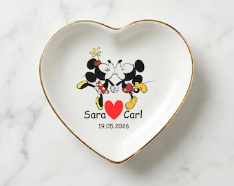 Gepersonaliseerde Disney-snuisterijschaal voor koppels, Mickey Mouse-sieradenlade, aangepaste naamschaal, cadeau voor stel, huwelijkscadeau