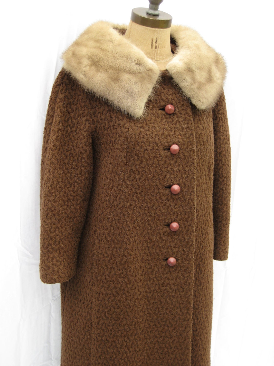 Vintage 1950s Wool Coat with Fur Collar Brown Etsy