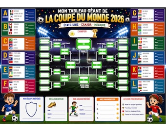 Póster gigante del Mundial 2026 para niños | Póster de fútbol imprimible en formato A2/A3 | Póster del torneo de fútbol | PDF de alta definición