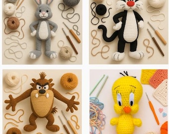 Cartoon Animal Crochet Pattern Bundle PDF, Amigurumi Bunny Cat Bird Deer Plush Tutorial DIY Gift - Crochet Pattern (English Only)